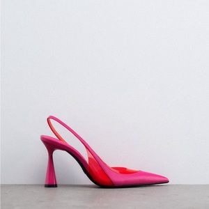 ZARA CONTRASTING VINYL HEELED SHOES